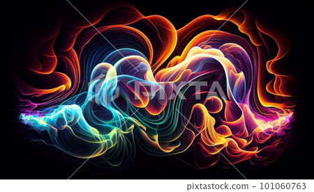Generative AI, "Electric Waves": A Hypnotic and Energetic Image of Vibrant Neon Waves Moving and Pulsing Across the Canvas. 101060763