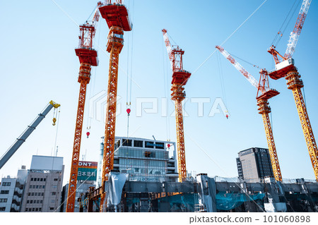 Tokyo Redevelopment Construction around Takanawa Gateway Station and Cranes 2023.03 f-4 Cool Light Color Tokyo Redevelopment Construction around Takanawa Gateway Station and Cranes 2023.03 f-4 Cool Light Color 101060898