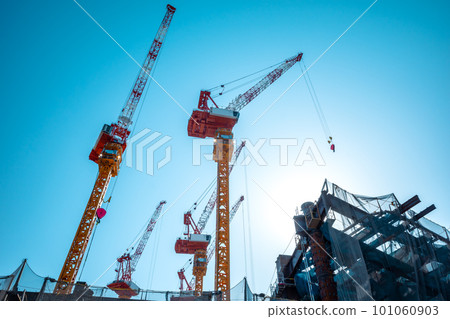 Tokyo Redevelopment Construction around Takanawa Gateway Station and cranes 2023.03 g-3 Light tone Tokyo Redevelopment Construction around Takanawa Gateway Station and cranes 2023.03 g-3 Light tone 101060903