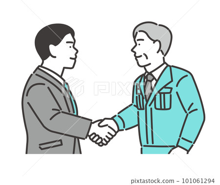年輕商務人士與商業夥伴/管理層/合同握手的矢量插圖素材 101061294