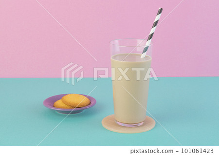 Coffee milk in a glass colorful background 101061423