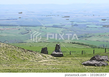 Pastel tone ``Naitai Kogen Ranch early summer scenery Hokkaido'' Illustration image Pastel tone ``Naitai Kogen Ranch early summer scenery Hokkaido'' Illustration image 101061657