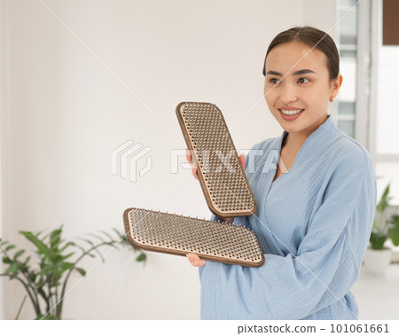 Portrait of asian woman with sadhu boards. Portrait of asian woman with sadhu boards. 101061661