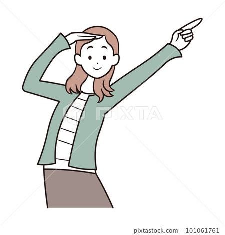 Illustration material of Asian woman pointing finger 101061761