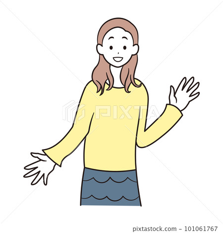 亞洲女人揮手的插圖素材 亞洲女人揮手的插圖素材 101061767