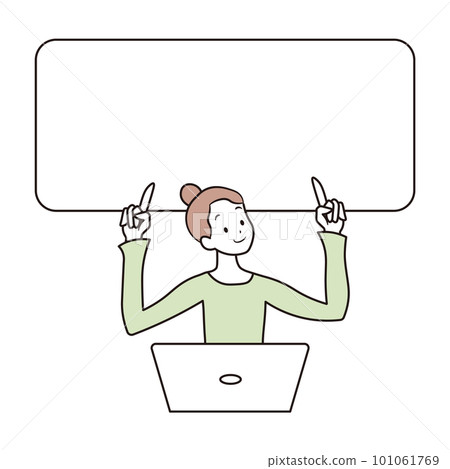 一個亞洲女人用講話泡泡指著的插圖素材 101061769