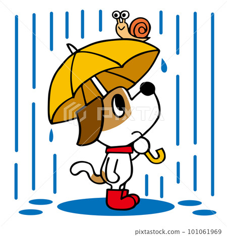 雨中撐傘的傑克羅素梗犬（帶蝸牛） 101061969