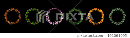 Set of round avatar frames with flowers, foliage 101061995