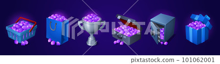 Set of game treasure icons on dark background Set of game treasure icons on dark background 101062001