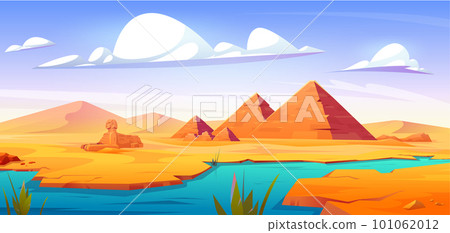 Egyptian desert with ancient pyramids and sphinx Egyptian desert with ancient pyramids and sphinx 101062012