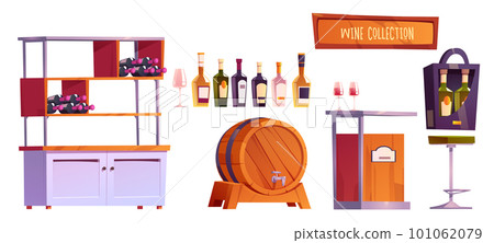 Wine shop or bar interior objects set with bottle 101062079