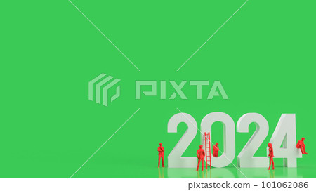The white 2024 number and red business man on green background  3d rendering 101062086