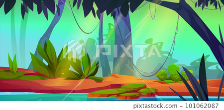 Cartoon jungle landscape with river 101062087