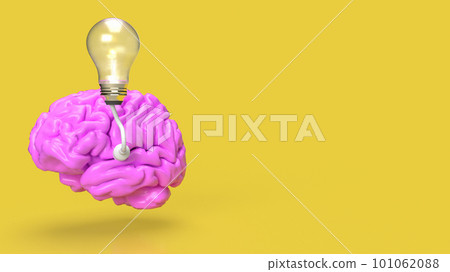 The pink Brain and light bulb on yellow background for creative or idea concept 3d rendering 101062088