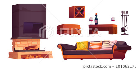 Cartoon set of chalet interior design elements 101062173
