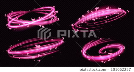 Pink motion light swirl and flying flower petals. 101062237