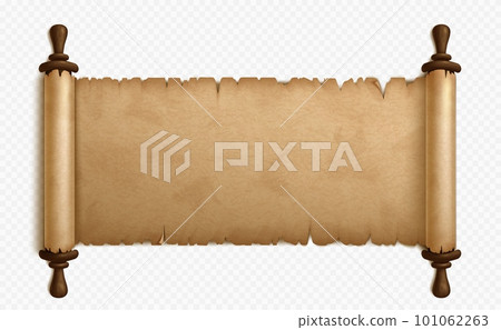 Realistic open parchment scroll on transparent Realistic open parchment scroll on transparent 101062263