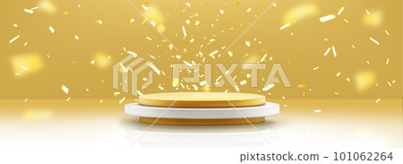 Gold podium and falling confetti winner background Gold podium and falling confetti winner background 101062264