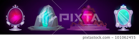 Vintage magic mirror with frame game illustration Vintage magic mirror with frame game illustration 101062455