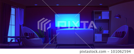 Cartoon living room with tv set at night 101062594