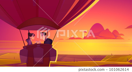 Romantic couple enjoying hot air balloon flight Romantic couple enjoying hot air balloon flight 101062614