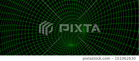 Green wireframe wormhole on black, 3d funnel Green wireframe wormhole on black, 3d funnel 101062630