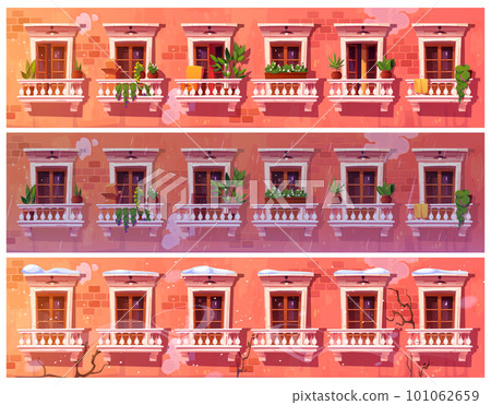 Vintage europe balcony cartoon exterior season set 101062659