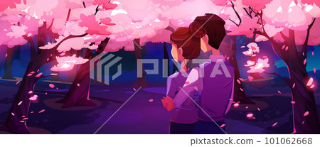 Romantic couple dating in sakura park Romantic couple dating in sakura park 101062668