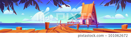 Vector house on stilt tropical sea landscape 101062672