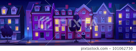 Night scandinavian street with hygge windows 101062730