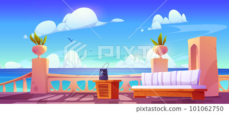 Balcony or terrace with view on mediterranean sea 101062750