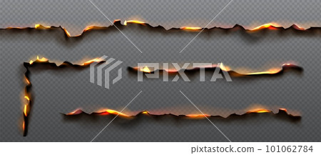 Fire, orange flame on burnt paper edges 101062784