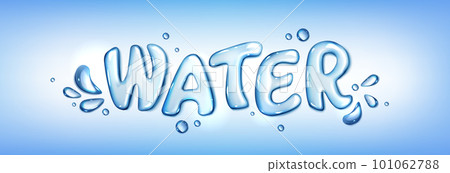 Realistic water text with splash. 3d bubble font 101062788