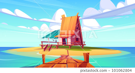 Tropical island with bungalow on beach 101062804