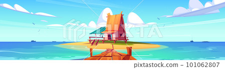Tropical hut on beach island with pier landscape 101062807