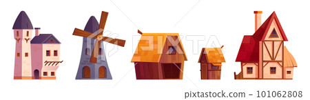 Construction set of medieval village buildings 101062808