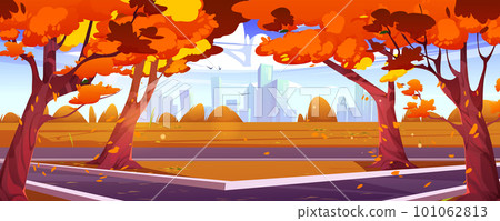 Autumn city landscape, Nobody in town park scene 101062813