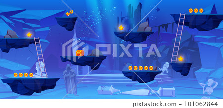 Floating rock islands vector underwater game 101062844