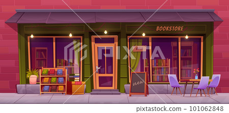 Bookstore building facade with large windows 101062848