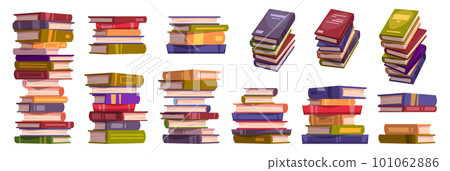 Cartoon set of book stacks on white background Cartoon set of book stacks on white background 101062886
