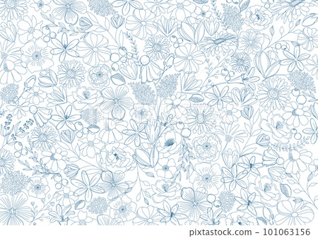 Botanical background material of beautiful plants Blue line, line drawing, natural, pattern Botanical background material of beautiful plants Blue line, line drawing, natural, pattern 101063156