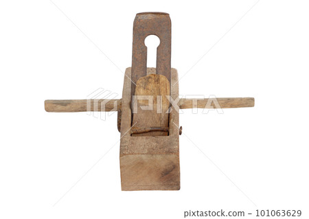 old wooden planer isolated on white background old wooden planer isolated on white background 101063629