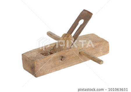 old wooden planer isolated on white background old wooden planer isolated on white background 101063631