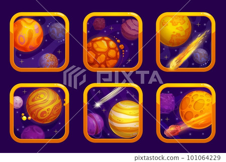 Cartoon space game orange app icons. Cellphone... - Stock Illustration ...