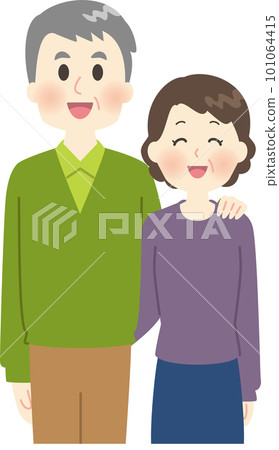 A senior couple approaching with a smile 101064415