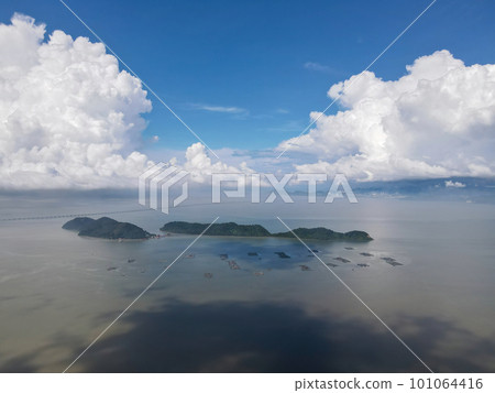 Aerial view blue sunny day at Pulau Aman and Pulau Gedong 101064416