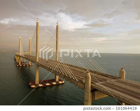 Penang Second Bridge during evening sun light 101064419