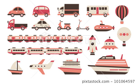 Vehicle illustration set retro & flat (red) 101064597