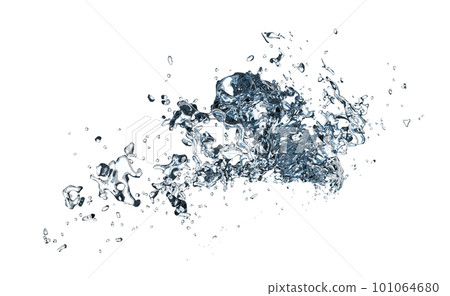 3d water splash transparent, clear blue water scattered around isolated. 3d render illustration 101064680