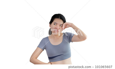 Young Asian woman thinking hard or planning to do something, Overthinking or worrying, Have a headache, Migraine, Stress, Free space for advertising or promoting products, Copy space, Enter text. 101065607